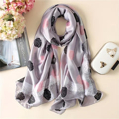 Camellia Print Scarf Satin Shawl Thin Breathable Hijab Silk Head Wrap