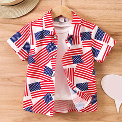 American Flags Print Short Sleeves Shirt for Kids