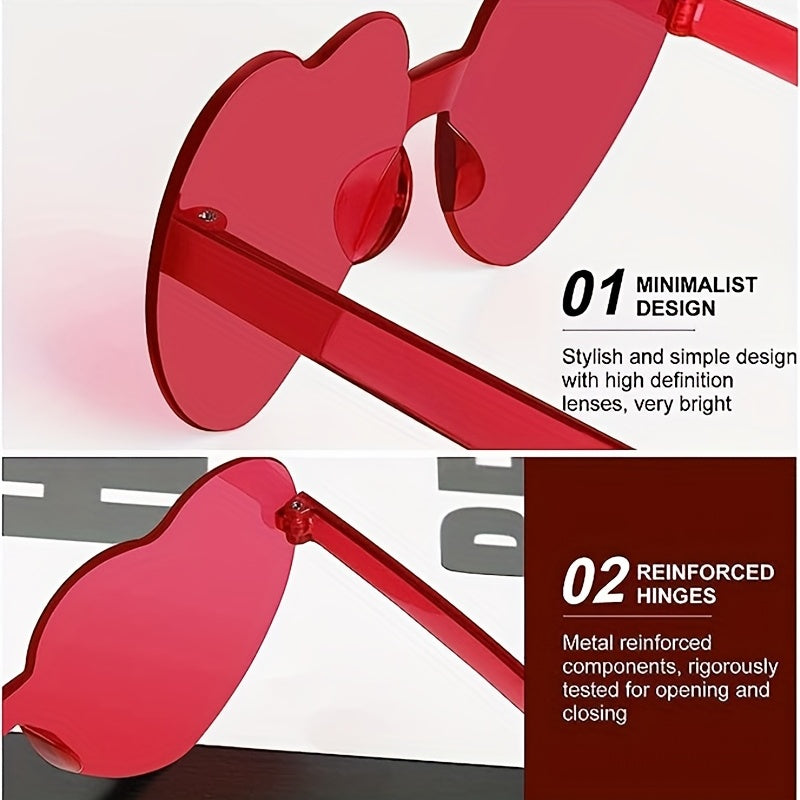 Heart Shaped Rimless Sunglasses Love Theme Funny Candy Decorative Glasses