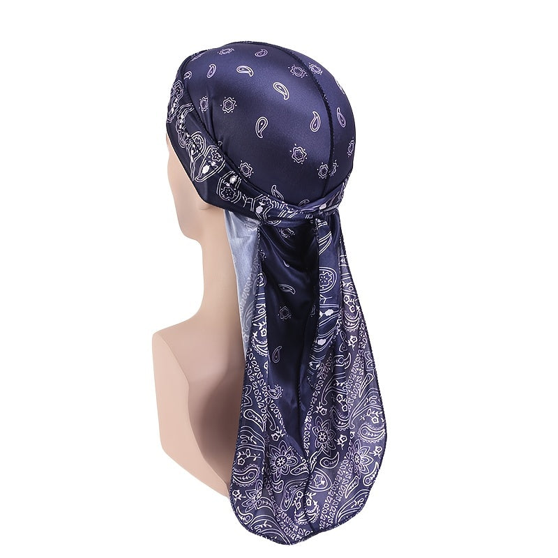 Navy Cashew Flower Silk Ribbon Bandana Cloak Turban Hat