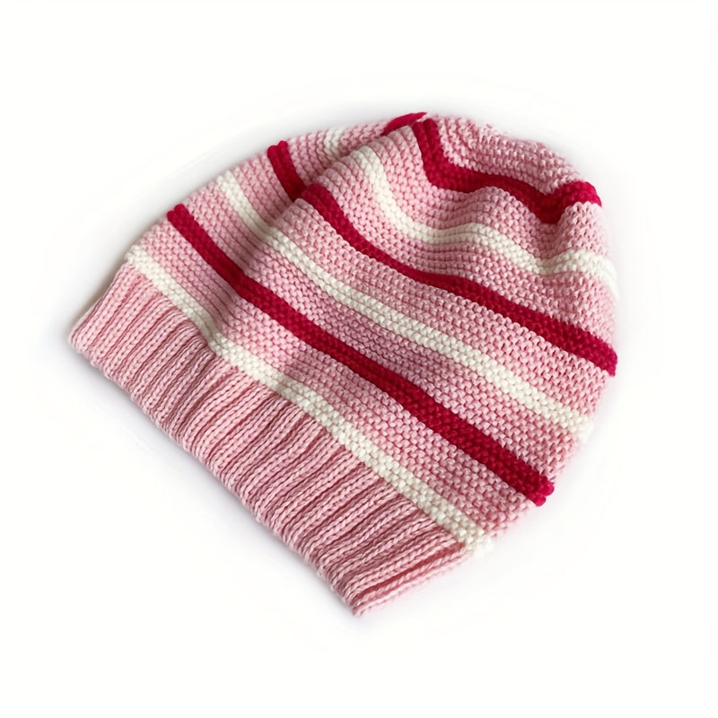 Kids Striped Knit Hat for Autumn/Winter, Warm Woolen Baby Hat