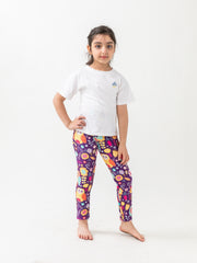 Girls High Stretch Soft Leggings Owls And Flowers Pattern