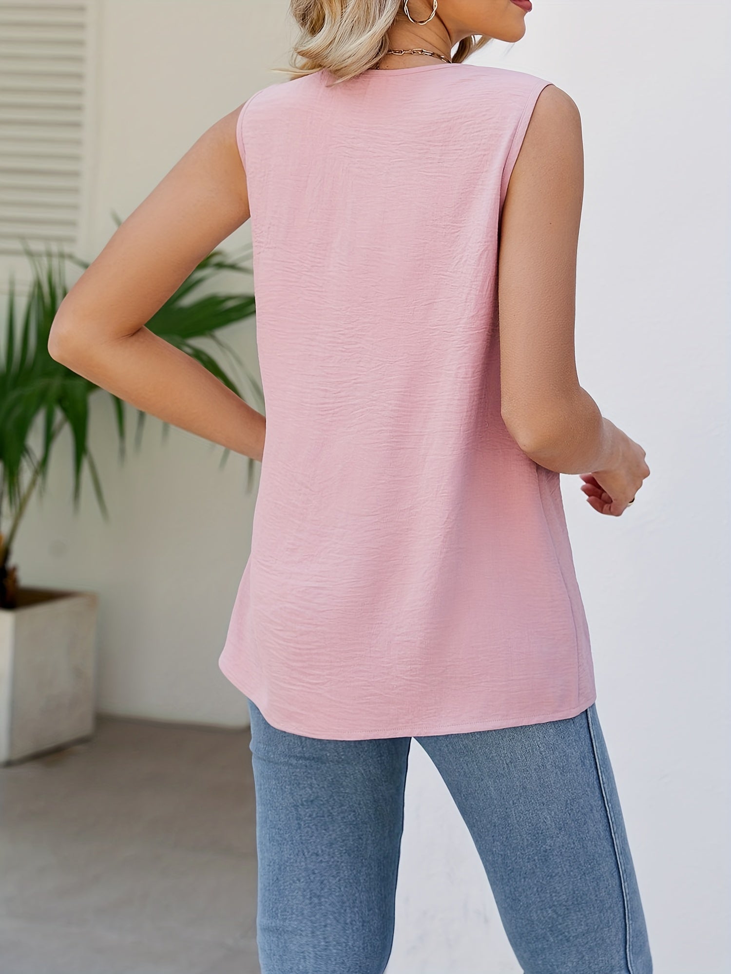 Solid V Neck Tank Top Loose Comfort Summer Tank Top