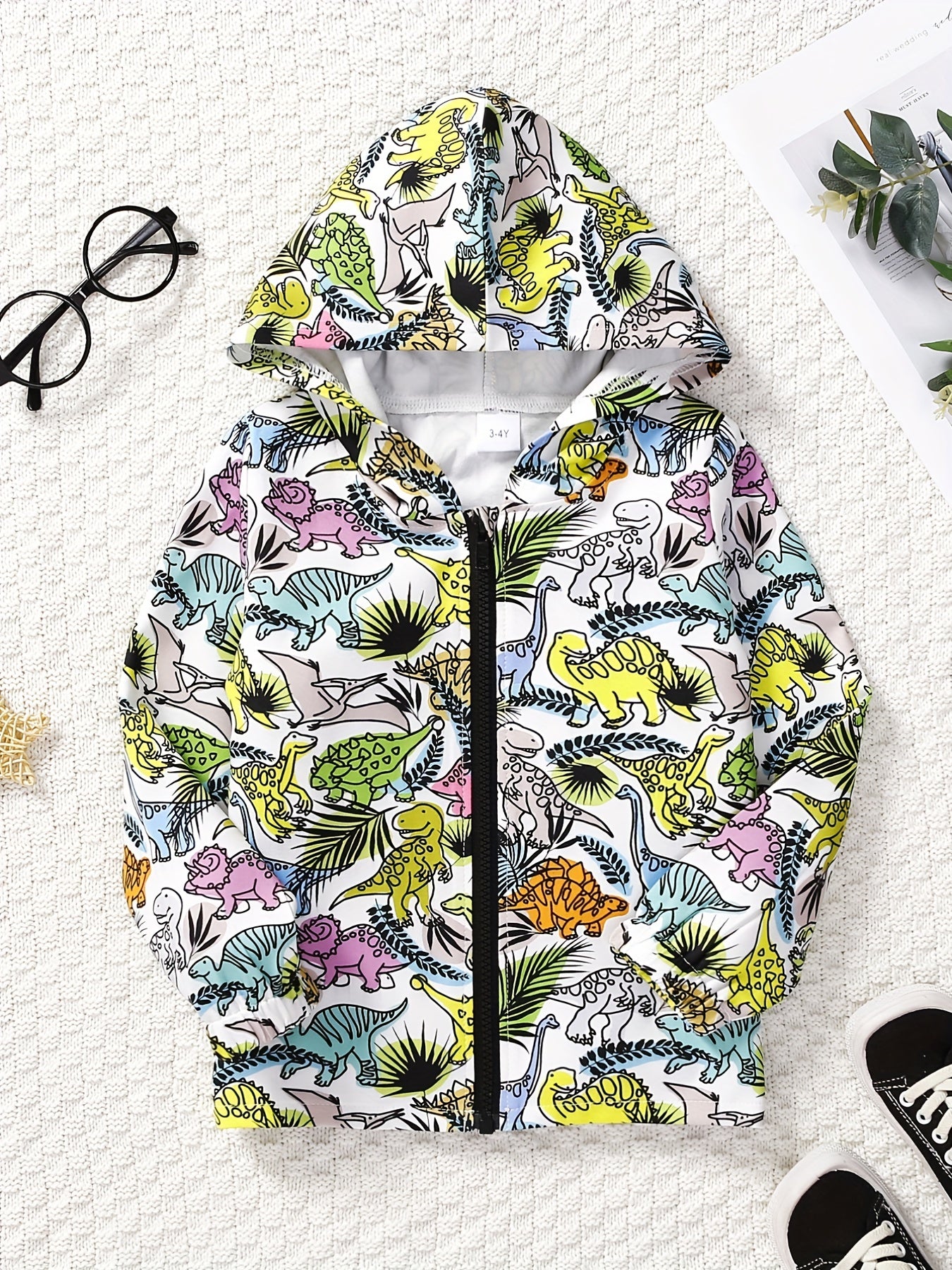 Dinosaur Full Print Boys Zip Up Hooded Sweatshirt Gym Sports Jacket