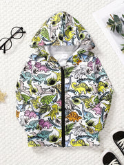 Dinosaur Full Print Boys Zip Up Hooded Sweatshirt Gym Sports Jacket