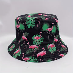 Leaf Flamingo Print Bucket Hat Reversible Sunscreen Basin Hat Lightweight