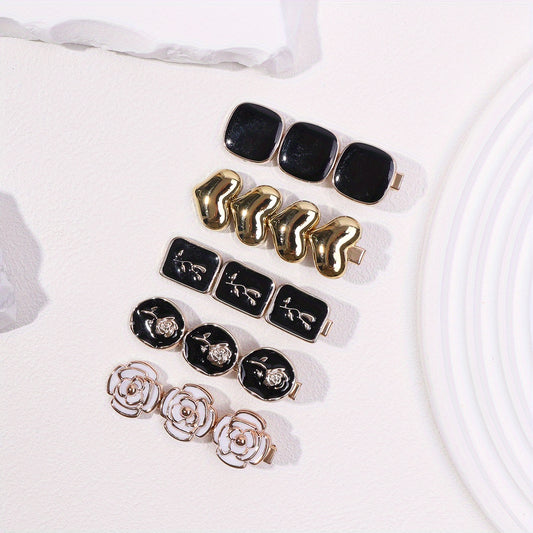 5pcs Sweet Hair Clip Alloy Flower Heart Decor Duck Billed Clip Vintage Hair Clip