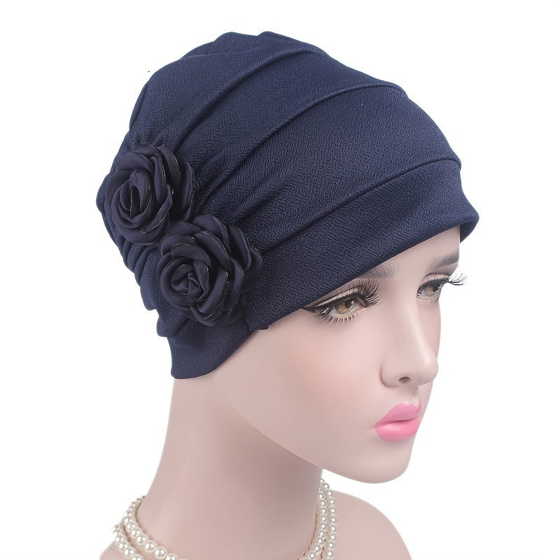 Solid Turban Cap Hair Caps Women's Flower Headwear Beanies Chemo Hat