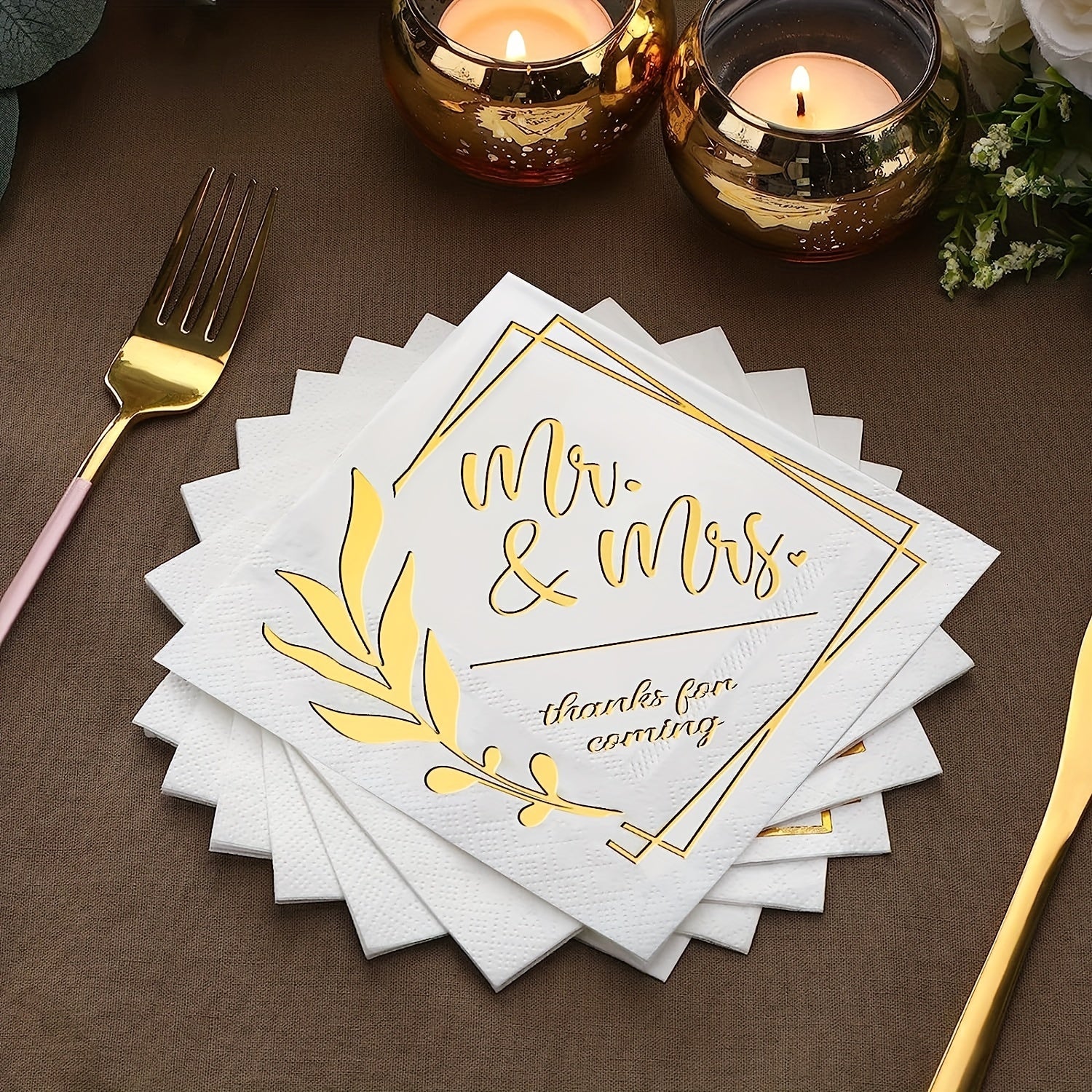 20pcs Mr And Mrs Foil Beverage Napkins Wedding Shower Table Decor