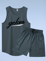 Men's Letter Print Tank Top and Drawstring Shorts Set