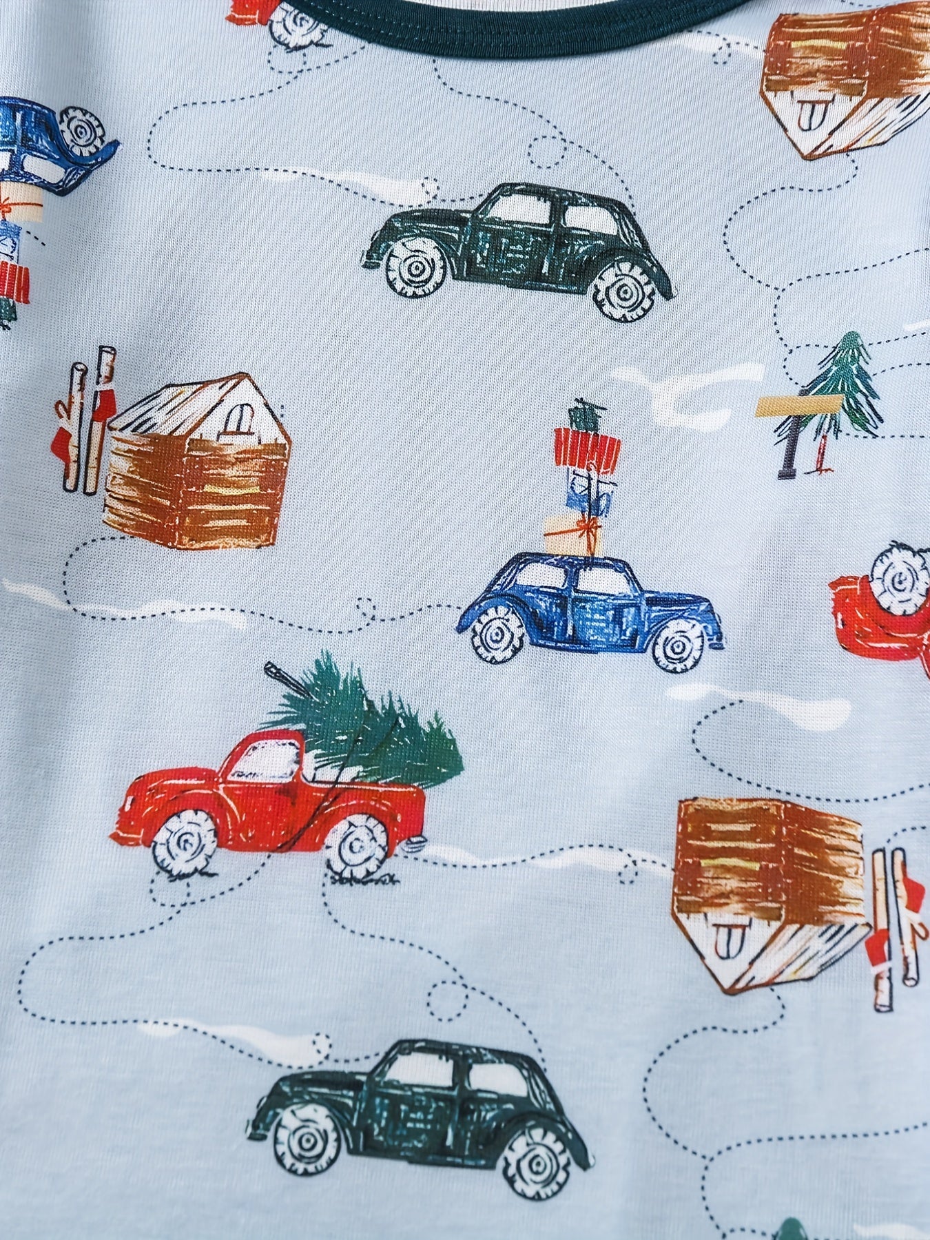Christmas Tree & Car Print Pajama Set for Kids