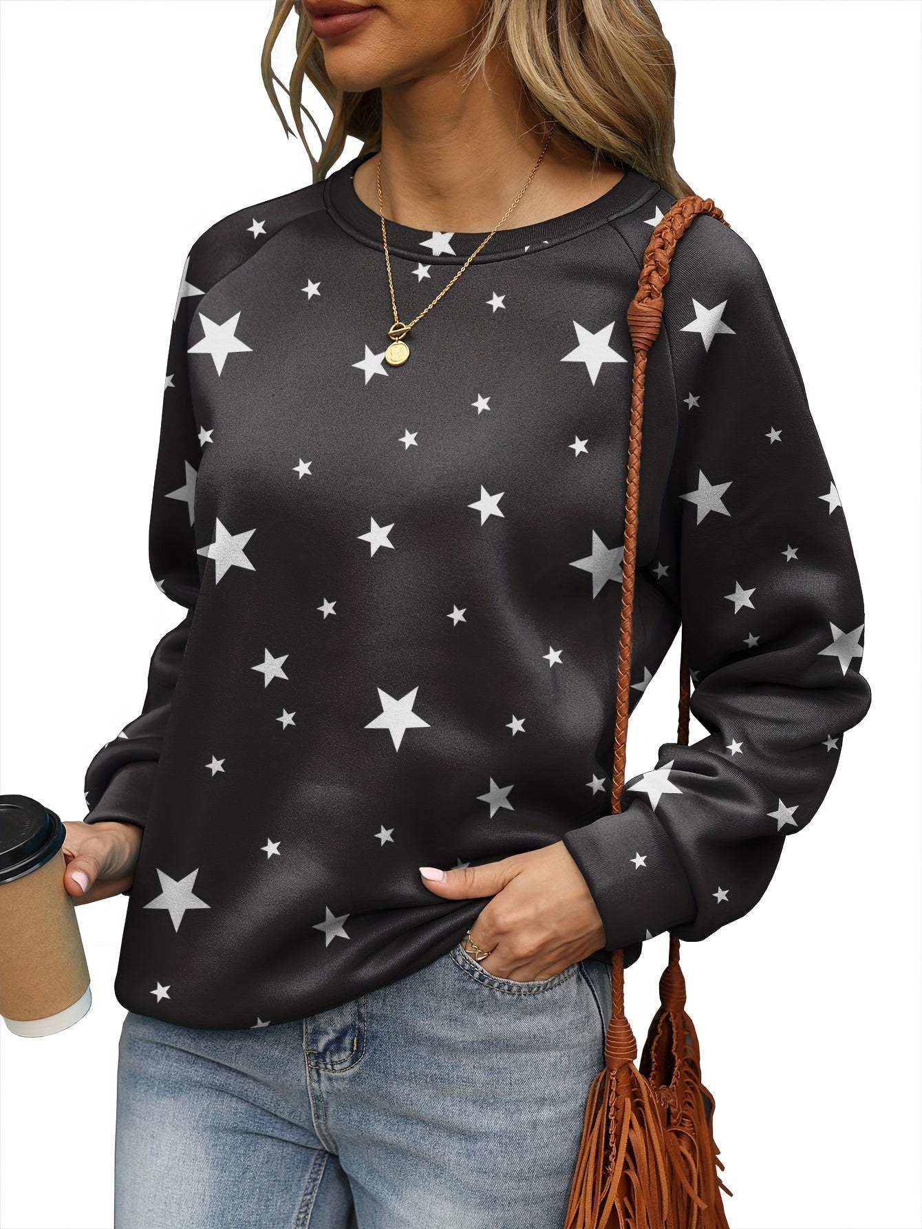 Women's Star Print Pullover Sweatshirt for Fall & Winter