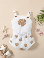 Baby Girls Sleeveless Romper & Shorts Set - Shell Print Bodysuit Onesies