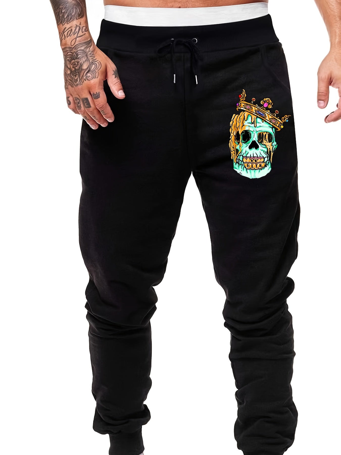 Men's Skull Print Drawstring Sweatpants Elastic Waist Active Pants