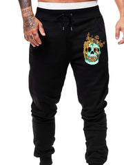 Men's Skull Print Drawstring Sweatpants Elastic Waist Active Pants