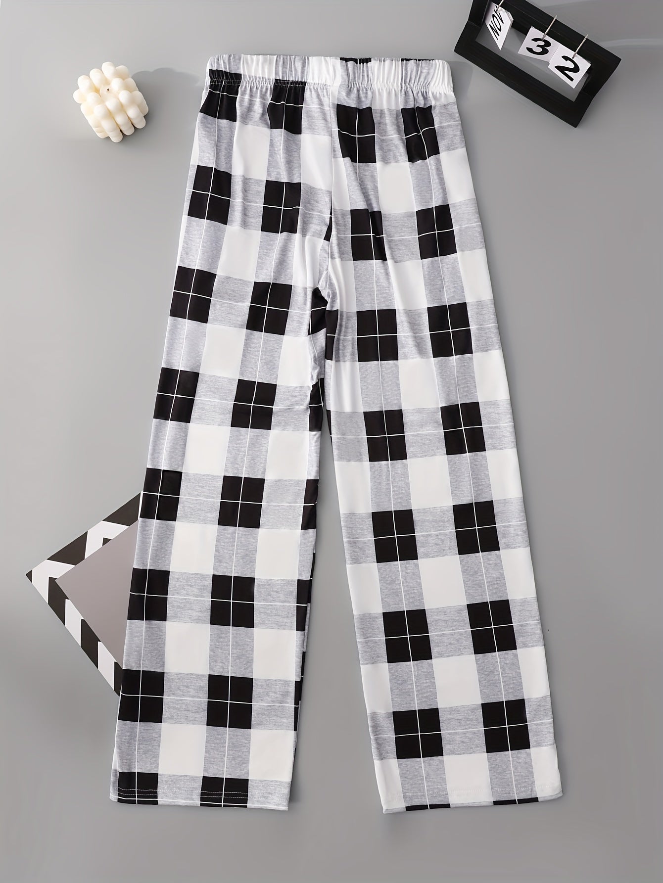 Colorblock Plaid Lounge Pants Soft Drawstring Womens Loungewear