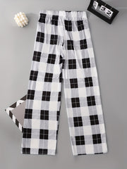 Colorblock Plaid Lounge Pants Soft Drawstring Womens Loungewear