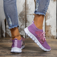 Women's Knit Sock Sneakers Butterfly & Floral Print Sports Shoes