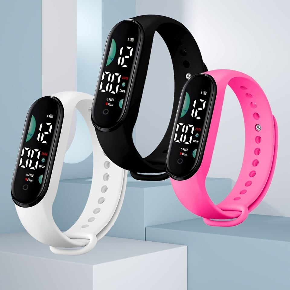 3pcs Silicone Strap Plastic Case Electronic Watch Set