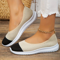 Women's Colorblock Knit Flats Soft Sole Slip On Shoes