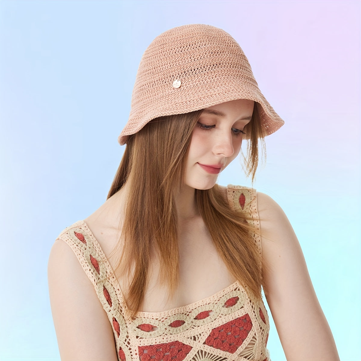Pink Knitted Basin Hat Thin Breathable Cloche Hats For Women