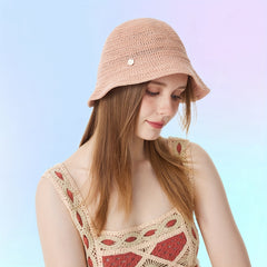 Pink Knitted Basin Hat Thin Breathable Cloche Hats For Women