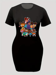Casual Dress Women's Plus Cartoon Figure Print Short Sleeve
