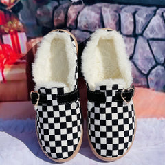 Women's Plaid Furry Slip On Shoes Warm Comfortable Lightweight