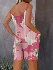 Boho Tie Dye Spaghetti Jumpsuit Sleeveless Short Length With Pockets