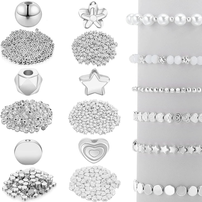 120 Pcs Mixed Shape Spacer Beads Round Ball Heart Flower Disc Loose Beads