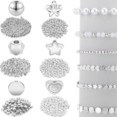 120 Pcs Mixed Shape Spacer Beads Round Ball Heart Flower Disc Loose Beads