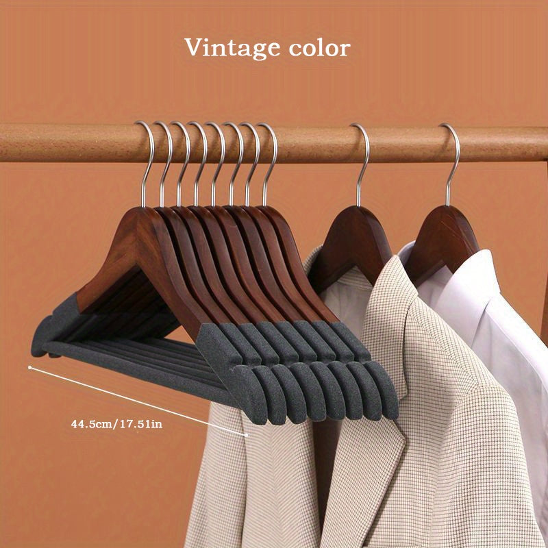 5pcs Velvet Hangers Wooden Household Hangers Solid Wood Anti-slip No Trace