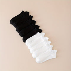 10 Pairs Women's Low Cut Ankle Socks Solid Soft Lightweight Stockings