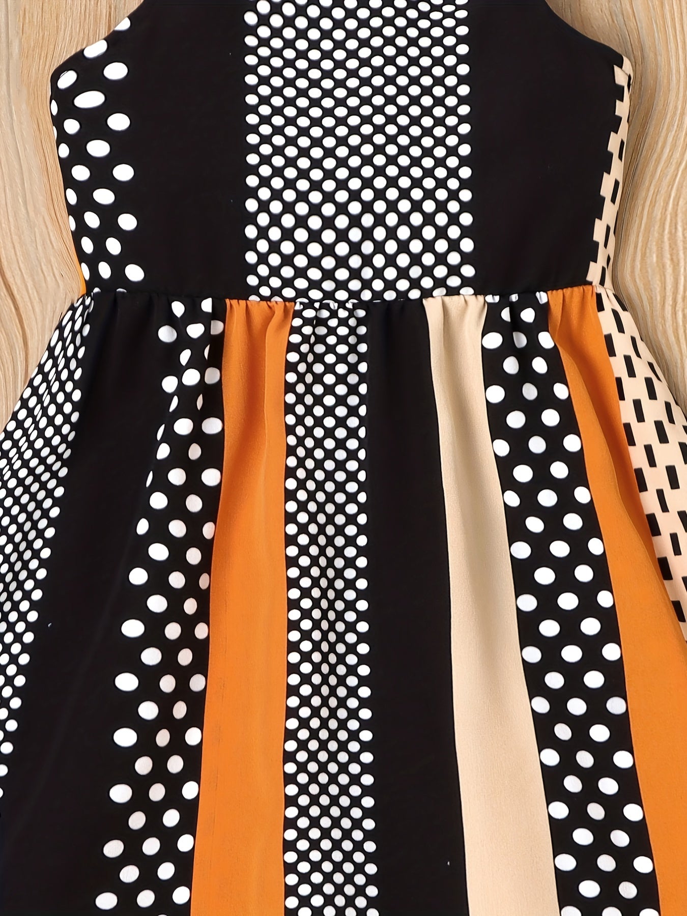 Girls Summer Cami Dress Block Striped Polka Dot Backless Strappy
