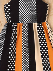 Girls Summer Cami Dress Block Striped Polka Dot Backless Strappy
