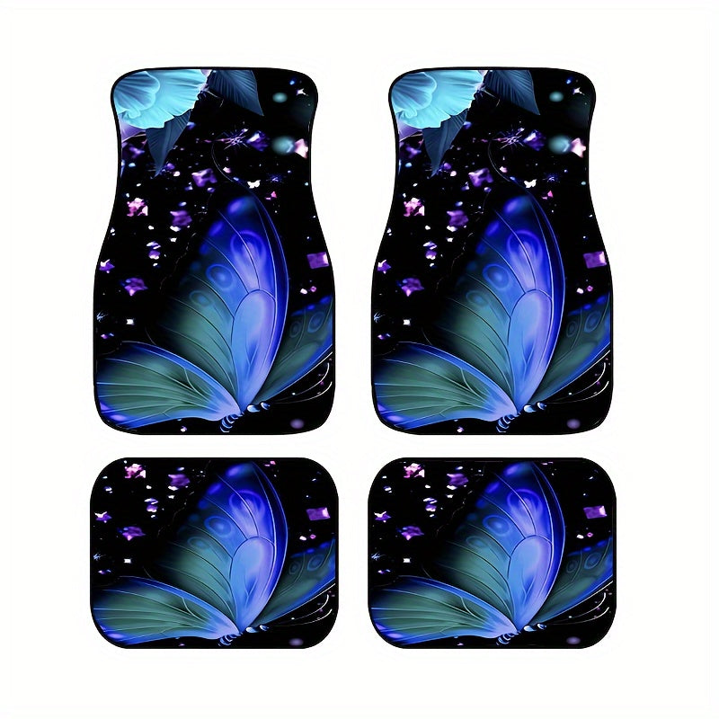 4pcs Galaxy Butterfly Car Floor Mats Water Absorbent Non Slip