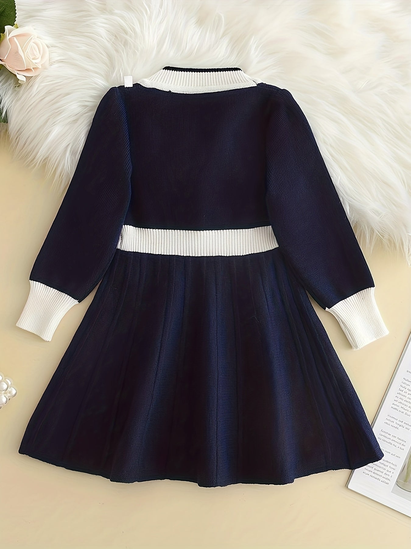 Girls' Knit Pearl Buttons Long Sleeve Sweater Dress