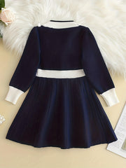 Girls' Knit Pearl Buttons Long Sleeve Sweater Dress