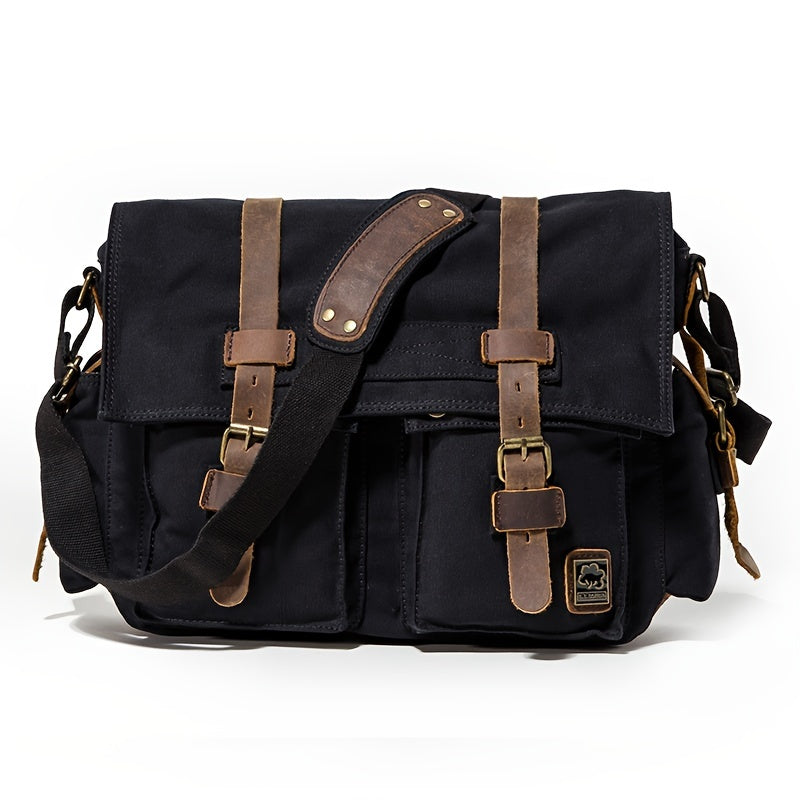 Men's Canvas Crossbody Bag Large Laptop Shoulder Briefcase