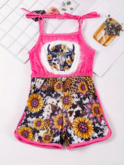 Toddler Girls Sunflower Leopard & Bull Head Cami Romper Jumpsuit