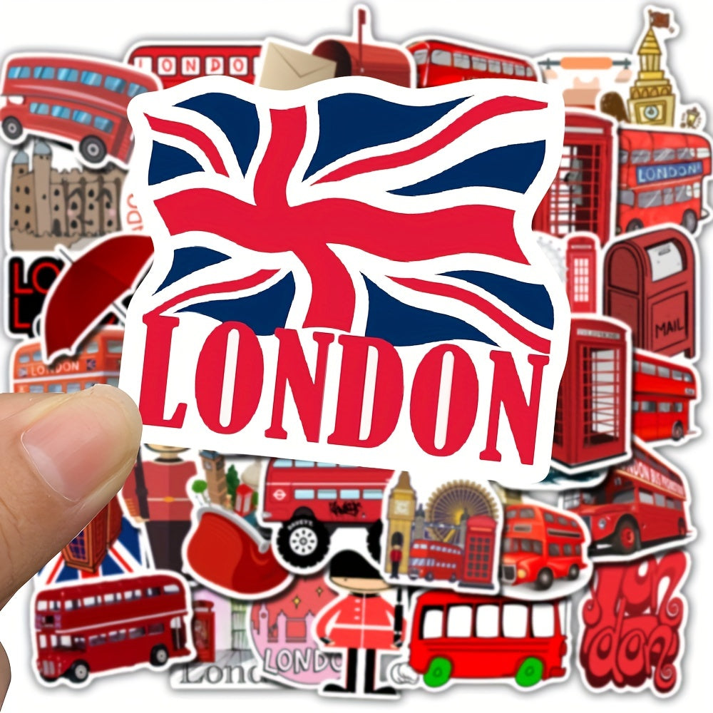 50pcs London Red Bus Graffiti Waterproof Vinyl Decals for Water Bottle Laptop