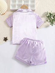 2pcs Short Sleeve Shorts Girls Loungewear Set