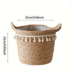 Tassel Style Woven Straw Storage Basket Flower Basket