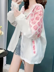 Gradient Cartoon Print Hoodie Jacket Long Sleeve Zip Up Sweats