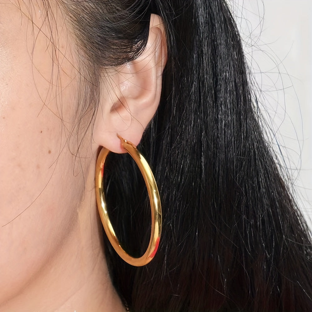 6 Pairs of Golden Round Hoop Earrings Set for Girls