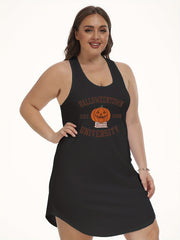 Plus Size Halloween Lounge Dress Women's Plus Pumpkin Print Nightdress