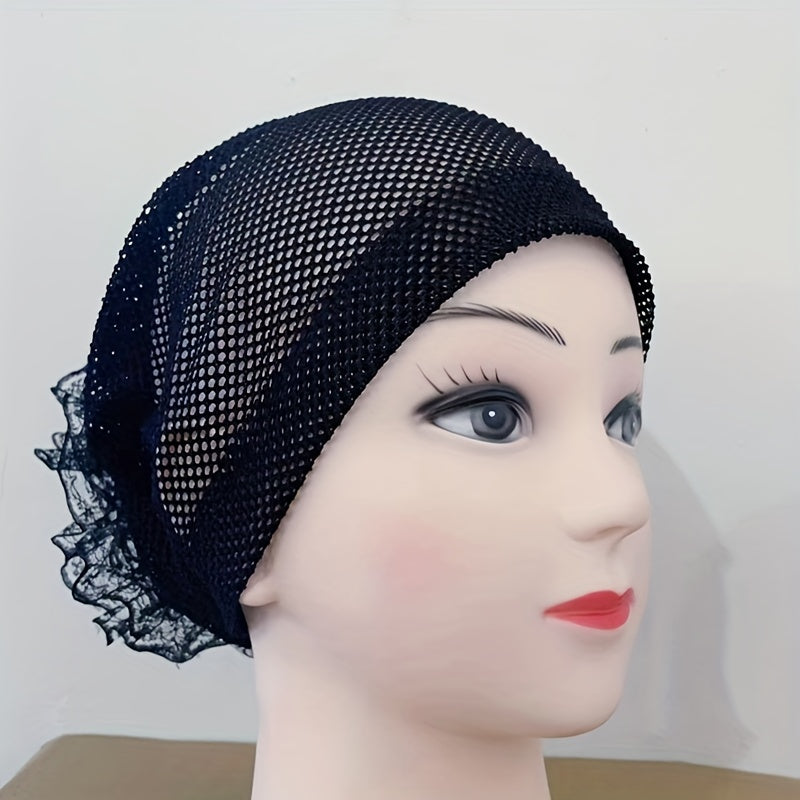 Solid Mesh Turban Cap Soft Beanie Elastic Underscarf Hat Women Chemo Hats