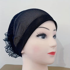 Solid Mesh Turban Cap Soft Beanie Elastic Underscarf Hat Women Chemo Hats