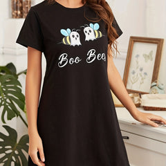 Bee Print Lounge Dress Short Sleeve Home Dress Women's Loungewear