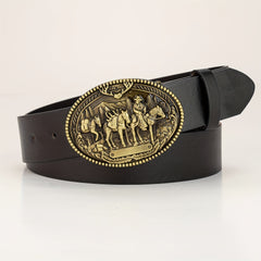 Bronze Cowboy Knight Big Buckle Leather Belt